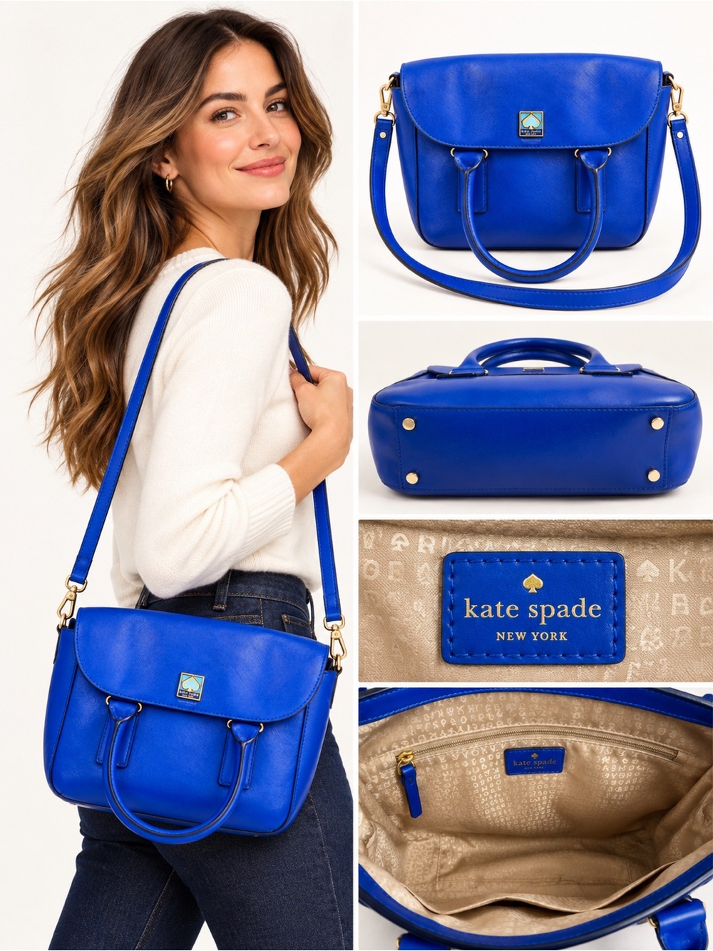 Kate Spade New York New Bond Street Flo Blue Leather Satchel Crossbody Bag